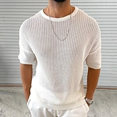 economico maglione pullover da uomo-Per uomo Maglione Maglione a maglia A Coste Maglia Top Regolari Lavorato a maglia Semplice Girocollo Moda Essenziale Vacanza Abbigliamento quotidiano Abbigliamento Estate Nero Bianco M L XL