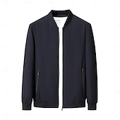 economico Capispalla Elite da Uomo-Per uomo Giacca Leggera Allenamento All&#039;aperto Antivento Con zip Tasca Primavera Autunno Tinta unica Elegante Vacanza Colletto Mao Nero Rosso scuro Blu marino Cachi Giacca