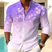 economico Modello di piante-Per uomo Stampa Floreale Fiori Camicia Camicia con Bottoni Camicia con colletto alla coreana Manica Lunga Moda Casual All&#039;aperto Vacanza Quotidiano Primavera Autunno Collo alla coreana Colletto alla