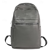 preiswerte College-Rucksäcke-Grauer Kunstlederrucksack für Herren – minimalistische Laptoptasche mit Reißverschlusstasche vorne für Schule, Arbeit und den täglichen Weg zur Arbeit