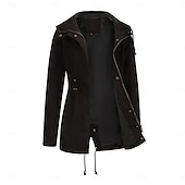economico giacca attiva-Per donna Cappotto Impermeabile Confortevole Cerniera completa Coulisse Moda Stile da Strada Semplice All&#039;aperto Casual Quotidiano Lungo Con Cappuccio Vestibilità regolare Manica Lunga Capispalla