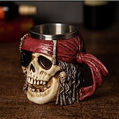 cheap Halloween Hanging &amp; Tabletop Decorations-Halloween Pirate Skull Mug, Gothic Skeleton Beer Stein, Creative Bar Drinkware, Unique Skull Cup for Party, Home or Office Decor