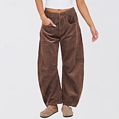 economico gamba larga e vita alta-Per donna Gamba larga Pantaloni Eleganti Streetwear Casual Lunghezza intera Naturale Semplice Tasca Elastico in vita Confortevole Streetwear Ferie Weekend Grigio scuro Nero Rosa Verde scuro Autunno