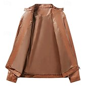 abordables Veste en simili-cuir-Homme Veste en Similicuir Veste moto Blouson de Moto Vacances Quotidien Coupe-vent Chaud Fermeture éclair Automne Hiver Uni Mode Classique Col montant Régulier Noir Rouge Bleu Roi Bleu Vert foncé