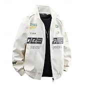 abordables Veste en simili-cuir-Homme Veste en Similicuir Veste moto Blouson de Moto Vacances Quotidien Coupe-vent Chaud Avec Poches Automne Hiver Lettre Mode Classique Revers Régulier Noir Blanche Rouge Veste