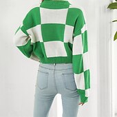 baratos Padrões gráficos e detalhes-Mulheres Pulôver Casual Bloco de cor Robusto Gola Redonda Tricotado Manga Longa Tops curtos Tricotar Diário Feriado Para Noite Preto Roxo Outono Inverno