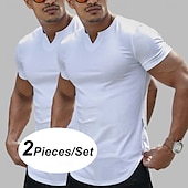 cheap Basic T shirts-2 Pieces Men&#039;s T Shirt Casual Style Short Sleeve V Neck Summer All Seasons Plain Fashion Classic Casual 2 Pack Plain Street Casual Sports White Top Tee for Men