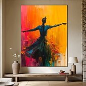 voordelige Schilderijen van mensen-handgemaakte pure abstracte dans olieverfschilderij sierlijke silhouet beweging levendige kleuren gewaagde achtergrond textuur canvas kunst moderne woonkamer woondecoratie wandkunst dynamisch elegant