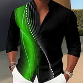 ieftine Model Geometric-Bărbați Geometric Gradiant Valuri Cămașă Cămașă cu guler ridicat Manșon Lung Moda Casual Zilnice Concediu Primăvară Toamnă Guler mandarin Guler Tunică Imprimare 3D Cămăși cu nasturi Roșu-aprins