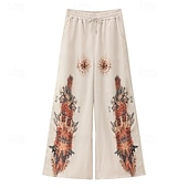 economico gamba larga e vita alta-Per donna Pantaloni Pantaloni Palazzo Moda Boho Lunghezza intera Vita Alta Floreale Elastico in vita Comodo Confortevole Micro-elastico Streetwear Abbigliamento quotidiano Uscire Cachi Estate