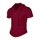 Недорогие основные футболки-Муж. Футболка Короткие рукава Толстовка с капюшоном Капюшон Лето Все сезоны Сплошной цвет Мода Оригинальный рисунок Спортивные Кулиска Классический Капюшон Для улицы Повседневные На выход