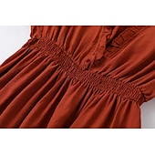 abordables Robes Bohémiennes-Femmes Robe Midi Robe bohème Robe occidentale Mode Moderne Extérieur Vacances Fête Coupe régulière Uni manche longue Col en V Orange Été