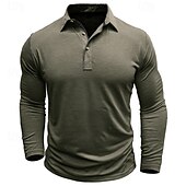 preiswerte Klassisches Poloshirt für Herren-Herren Golfshirt Golf Poloshirts Arbeit Lässig Revers Langarm Basic Modern Einfach Knöpfe Frühling Herbst Normale Passform Weiß Gelb Orange Armeegrün Grau Golfshirt