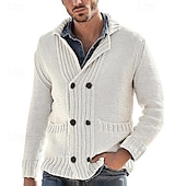 voordelige heren vest trui-Voor heren Trui Vest Trui Geribd breien Normale tops Gebreid Effen Omgeslagen kraag Opwarm Kleding Modern eigentijds Casual Alledaagse kleding Kleding Lente &amp; Herfst Zwart Wit M L XL