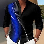 ieftine Model Geometric-Bărbați Geometric Gradiant Valuri Cămașă Cămașă cu guler ridicat Manșon Lung Moda Casual Zilnice Concediu Primăvară Toamnă Guler mandarin Guler Tunică Imprimare 3D Cămăși cu nasturi Roșu-aprins