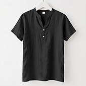economico Vacanza-Per uomo Camicia Camicia di lino Camicia popover Camicia casual Camicia di cotone Semplice Vacanza Streetwear Nero Bianco Cachi Azzurro Manica Corta Colletto alla coreana Estate Abbigliamento