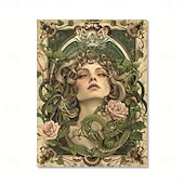 Недорогие Снижено до $30-Картина на холсте в стиле ар-деко «Медуза» с изображением змеи и розы, винтажный стиль, без рамы, для домашнего декора, лёгкое, роскошное произведение искусства для гостиной, прихожей, студии - товары