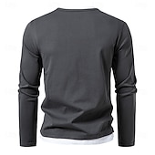 billige Herre Elite T-skjorter &amp; Tank-Herre T skjorte Langermet Crew-hals Alle årstider Helfarge Strikketøy Daglig Fritid falske to stykker utendørs Feriereise Hjem Svart Brun Grønn Topp T-skjorte for menn