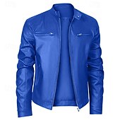 abordables Veste en simili-cuir-Homme Veste en Similicuir Veste moto Blouson de Moto Vacances Quotidien Coupe-vent Chaud Fermeture éclair Automne Hiver Uni Mode Classique Col montant Régulier Noir Rouge Bleu Roi Bleu Vert foncé