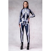 levne Kostýmy pro páry a skupiny-Halloweenský kostým s lebkou a kostlivcem, skupinové kostýmy pro páry, celotělový kombinéza, strašidelný kostým pro pány, ženy, chlapce, děti, dospělé, představení, párty, klub, halloween, karneval,