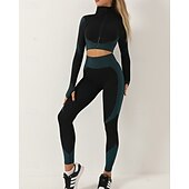 abordables Conjuntos y Monos-Mujer 2 Piezas Conjunto deportivo de yoga Conjuntos para estar en casa Otoño Retazos Bloque de color Trajes de Yoga Ejercito verde Negro Entrenamiento de gimnasio Alta cintura Secado rápido Eslático