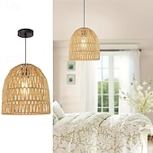 tanie Projekt: Latarnia-Lampa wisząca w stylu rustykalnym vintage, metalowa pleciona lina, splot bambusowy, wysokość 25 cm, ciepłe białe/białe światło, e26 e27, regulowany łańcuszek