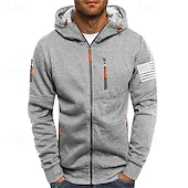 economico felpe con cappuccio da uomo di base-Per uomo Felpa con cappuccio Felpa con cappuccio a zip intera Nero Bianco Vino Verde militare Blu marino Con Cappuccio Bandiera Nazionale Con zip Tasca Sport &amp; Outdoor Quotidiano Ferie Poliestere