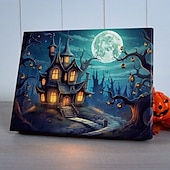 cheap Halloween Wall Tapestries-Halloween LED Canvas Wall Art LED Lighted Up Wall Decor 2AA Battery Operated Lighted Canvas Print LED Light Kitchen Bedroom or Home Decor Waterfall