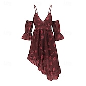 ieftine Rochii Boho-Pentru femei Rochie Mini Rochie florala Rochie Boho Rochie imprimata Rochie occidentală Clasic Modern În aer liber Vacanță Concediu Fit regulat Floare Manșon scurt În V Roșu Vin Vară