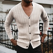 preiswerte Herren Strickjacke-Herren Strickjacke Kurzer Cardigan-Pullover Verkürzter Pullover Gerippt Zopfmuster Stricken Abgeschnitten Gestrickt Basic Einfarbig V Ausschnitt Alltagskleidung Familientreffen Bekleidung Herbst