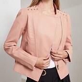 economico Giacche in finta pelle-Per donna Giacca in Ecopelle Confortevole Tasca Cerniera completa Moda Stile da Strada Semplice All&#039;aperto Casual Quotidiano Regolare Collo alla coreana Vestibilità regolare Manica Lunga Capispalla