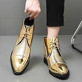cheap Dress Boots-Men&#039;s Shiny Gold Lace-Up Ankle Boots – Fashion Statement Dress Boots for Stage Shows, Prom Nights &amp; Festivals