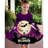 levne Dívčí halloweenské kostýmy-předvečer Všech svatých Girls &#039; 3D Zvíře Dýně Šaty Dlouhý rukáv Léto Jaro Dovolená Denní Princeznovské Krásná Sladký Děti 4-12 let Volnočasové šaty Áčkové šaty Délka ke kolenům Běžný