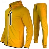 preiswerte Herren-Trainingsanzug und Kapuzenpullover-Herren Trainingsanzug Outfit-Set Kapuzenpullover Set Kapuzenpullover Outdoor Täglich Sport Reißverschluss Tasche Kordelzug Farbblock Schwarz Gelb Rote Polyester Sportkleidung Mode Streetwear Frühling