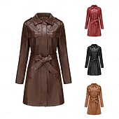 cheap Winter Coats-Women&#039;s Coat Windproof Comfortable Pocket Full Zip Fashion Street Style Plain Outdoor Casual Daily Long Turndown Regular Fit Long Sleeve Outerwear Black Burgundy Camel Fall Winter