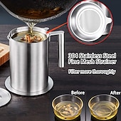 economico Utensili e gadget da cucina-Filtro e contenitore per grasso in acciaio inox da 1,2 l/1,7 l - grande contenitore per la raccolta del grasso con coperchio antipolvere &amp;impugnatura facile da impugnare - per pancetta, cottura in