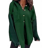 baratos Tops Simples-Mulheres Pulôver Moletom Com Capuz Tecido Casual Manga Longa Com Capuz Tops regulares Rua Dia a Dia Bolsos Botões Preto Laranja Verde cáqui Cinzento Outono Inverno