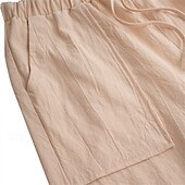 baratos Clássico-Homens Calças de linho Calças Calça verão Calças largas Calças de praia Bolsos Com Cordão Perna reta Tecido Conforto Respirável Comprimento total Diário Streetwear Moda Casual / esportivo Preto