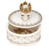 baratos Decorações de Halloween Penduradas e de Mesa-Caixa de armazenamento de joias com estátua de caveira e coroa de Halloween com tampa, à prova de poeira, suporte de vela artesanal, decoração única de Halloween, pequeno enfeite de resina para exibição de mesa em casa