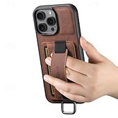 Недорогие Чехлы для iPhone-телефон Кейс для Назначение iPhone 16 Про Макс Плюс Айфон 15 Про Макс Плюс iPhone 15 14 Pro Max Plus iPhone 16e Кейс на заднюю панель с ремешком на запястье Откидная подножка Разъем для карты Ретро