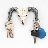 economico Decorazioni Appese e da Tavolo per Halloween-Decorazione da parete per Halloween con teschio di mucca, gancio da parete in resina con corno di toro, portachiavi decorativo con testa di animale per ingresso, stile gotico occidentale,