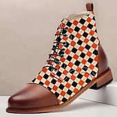 baratos Calçados de Declaração-Botas masculinas de tecido jacquard xadrez com cadarço – botins estilo vintage retrô para looks criativos, festas e uso diário