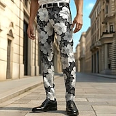 preiswerte Herrenanzughose mit 3D-Druck-Herren Anzughose Hose Blumendruck Blumen Volle Länge Outdoor Urlaub Täglich Lässig Formell Blau Grau Mikroelastisch