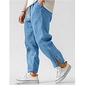 baratos Clássico-Homens Calças de linho Calças Calça verão Calças de praia Cintura elástica Com Cordão Tecido Conforto Respirável Mimolet Ao ar livre Casual Diário Férias Moda Branco Verde Tropa Sem Elasticidade