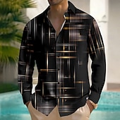 voordelige Geometrisch patroon-Voor heren Geometrisch Verloop Lijn Overhemd Overhemd met knopen Lange mouw Mode-casual Buiten Dagelijks Streetwear Lente Herfst Strijkijzer 3D-afdrukken Voorste zak Linnenachtig shirt Zwart Blozend