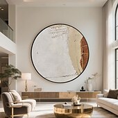 cheap Abstract Paintings-Handmade Circular Oil Painting Abstract Textured Pattern Surface With Geometric Details Modern Wall Art In Calming Ivory Beige Espresso Palette Ready To Hang Artisan Crafted Stretched painting