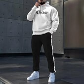 billiga Herrars 3D-tröjset-Herr Text / nummer 2st 3D-tröja set Träningsoverall Hoodie-tröja Långärmad Långa byxor Huva Sportig Ledigt vardag Fritids- 3D-utskrift Vår Höst Vinter Vit