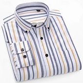 economico camicie oxford da uomo-Per uomo Camicia Camicia elegante Camicia button-down Camicia Oxford Camicia a righe A righe Abbigliamento quotidiano Abbigliamento Aziendale Rosa chiaro Giallo Blu marino scuro Blu Manica Lunga