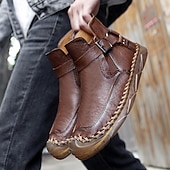 billiga Stövlar-Herr retro läderstövlar med spänne, bekväma loafers för vardagliga utflykter, bilkörning och höstmode