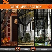 economico Halloween-Tenda in garza nera spettrale da 1 pezzo per Halloween, perfetta per decorazioni di case infestate, discoteche e stanze di fuga, tessuto in poliestere, decorazioni di Halloween, contenitore
